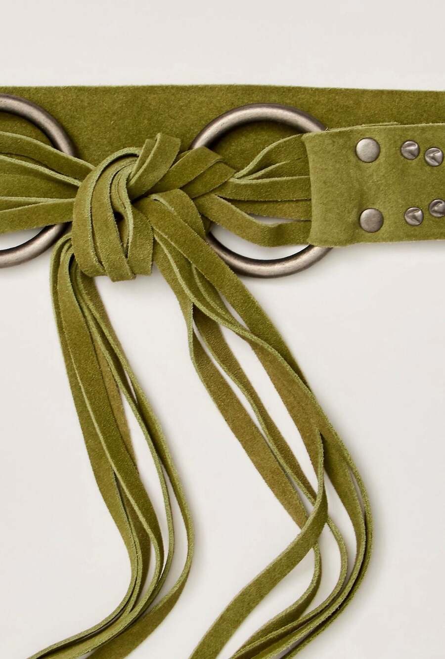 Free People Rori Suede Leather Belt Brass Toned Rings Olive Green NWT - Picture 2 of 2